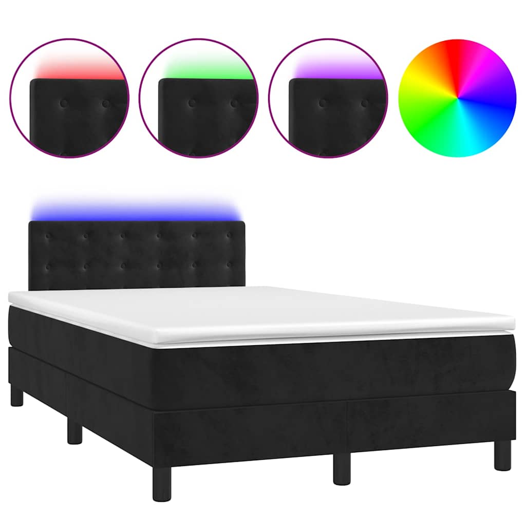 vidaXL Κρεβάτι Boxspring με Στρώμα & LED Μαύρο 120x190 εκ. Βελούδινο