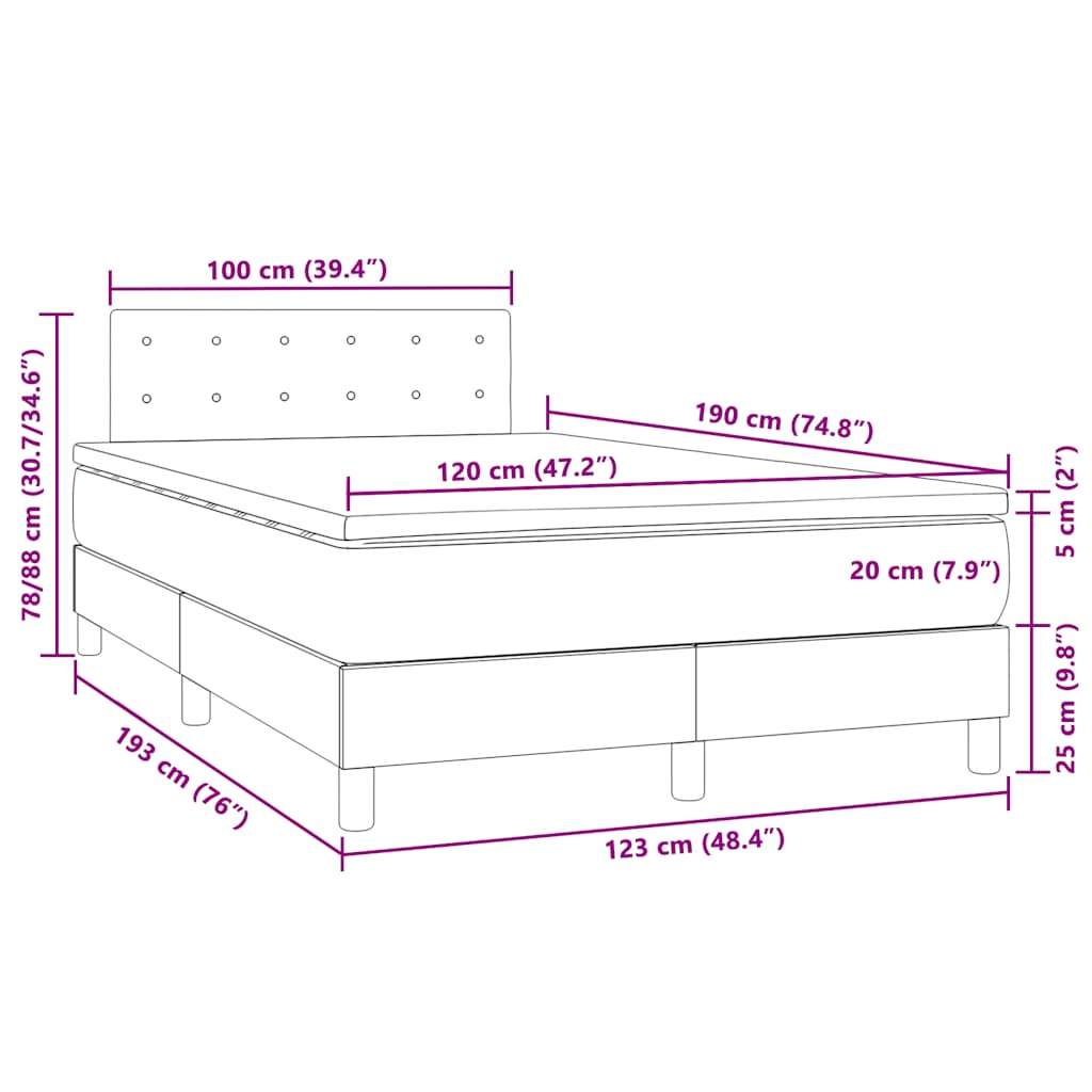 vidaXL Κρεβάτι Boxspring με Στρώμα & LED Σκ. Πράσινο 120x190εκ Βελούδο
