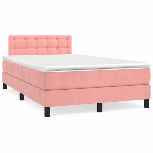 vidaXL Κρεβάτι Boxspring με Στρώμα & LED Ροζ 120x190 εκ. Βελούδινο