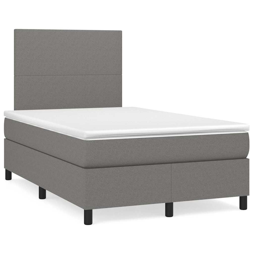 vidaXL Κρεβάτι Boxspring με Στρώμα & LED Σκ.Γκρι 120x190εκ. Υφασμάτινο
