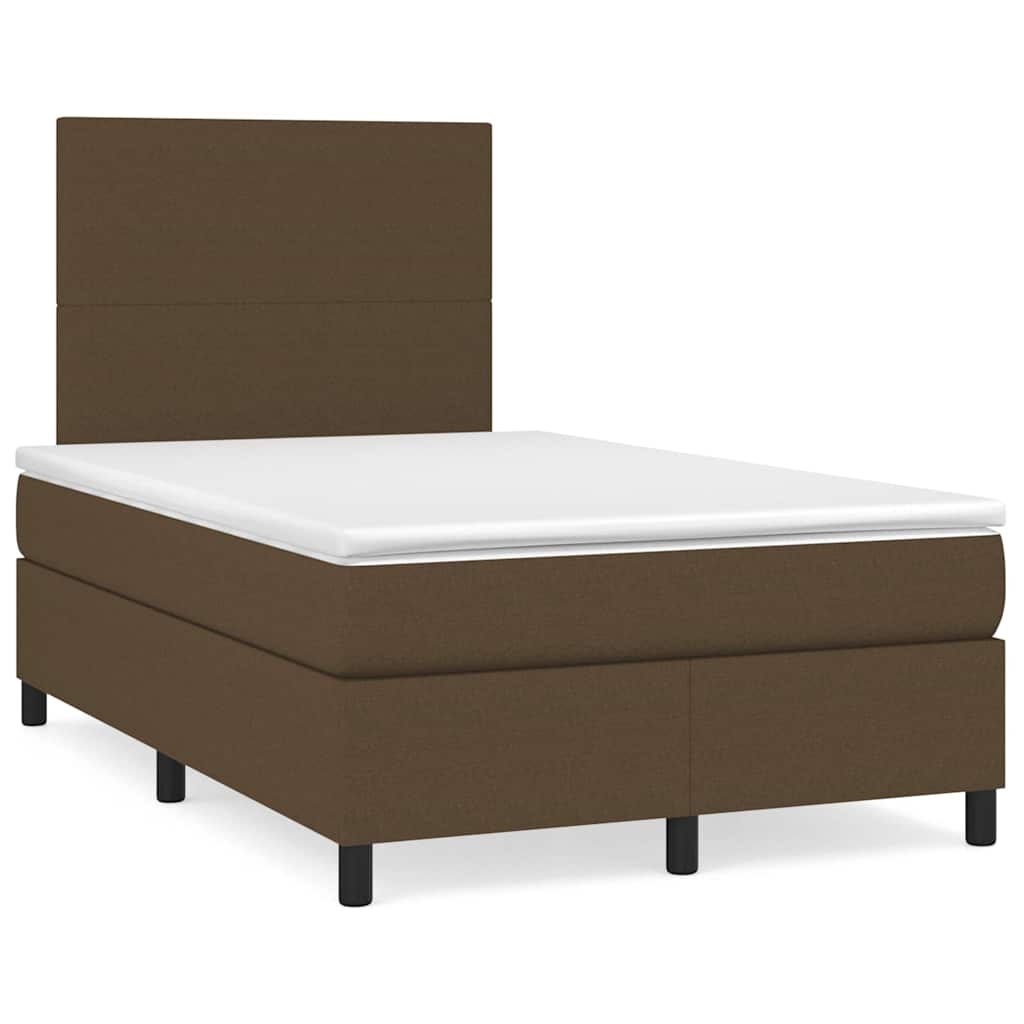 vidaXL Κρεβάτι Boxspring με Στρώμα & LED Σκ.Καφέ 120x190εκ. Υφασμάτινο