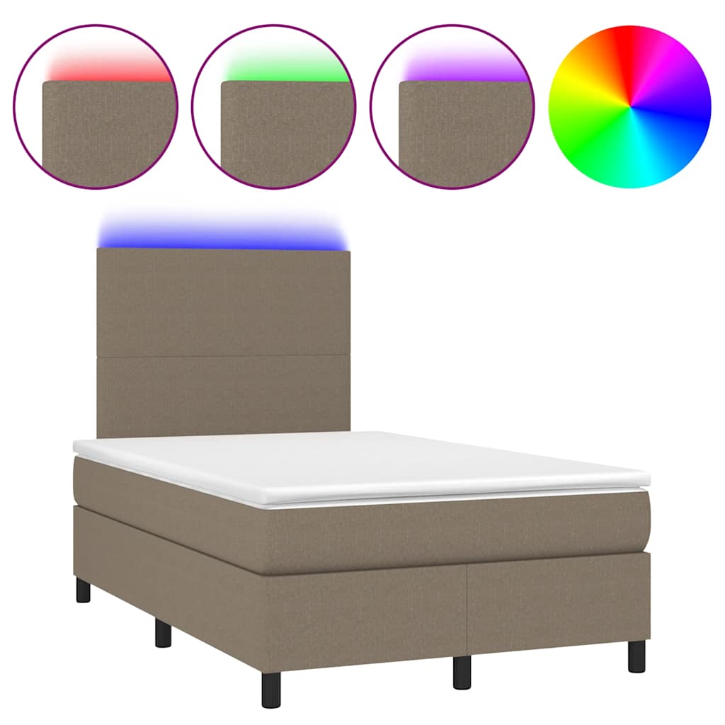 vidaXL Κρεβάτι Boxspring με Στρώμα & LED Taupe 120x190 εκ. Υφασμάτινο