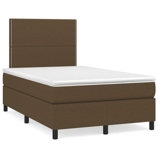 vidaXL Κρεβάτι Boxspring με Στρώμα & LED Σκ.Καφέ 120x190εκ. Υφασμάτινο