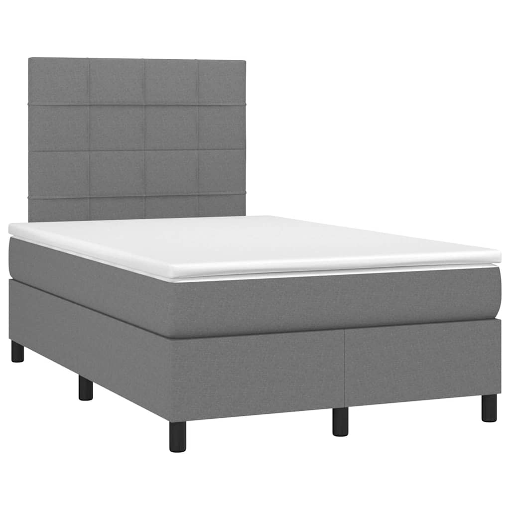 vidaXL Κρεβάτι Boxspring με Στρώμα & LED Σκ.Γκρι 120x190εκ. Υφασμάτινο