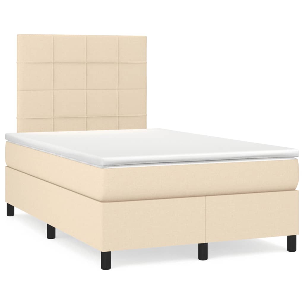 vidaXL Κρεβάτι Boxspring με Στρώμα & LED Κρεμ 120x190 εκ. Υφασμάτινο