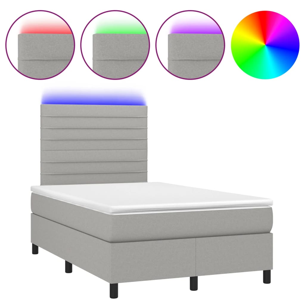 vidaXL Κρεβάτι Boxspring με Στρώμα & LED Αν.Γκρι 120x190εκ. Υφασμάτινο