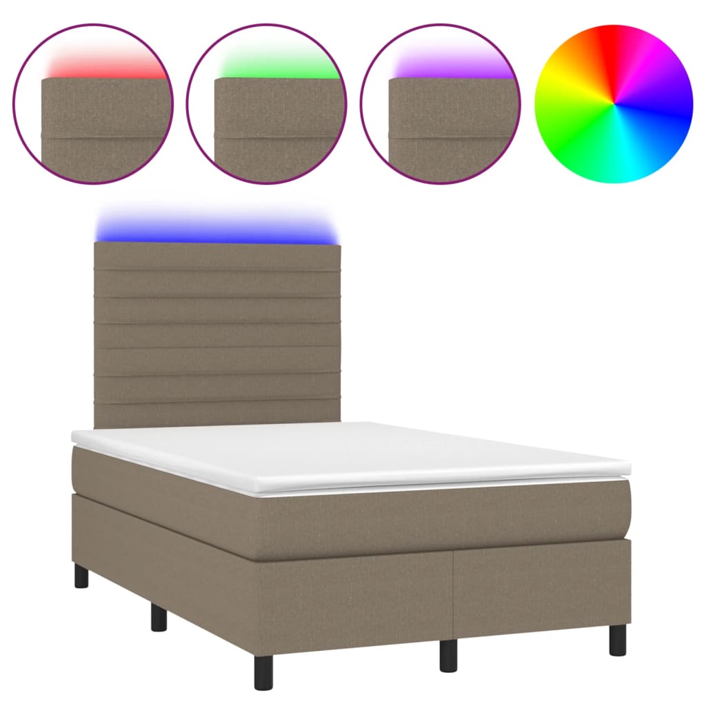 vidaXL Κρεβάτι Boxspring με Στρώμα & LED Taupe 120x190 εκ. Υφασμάτινο