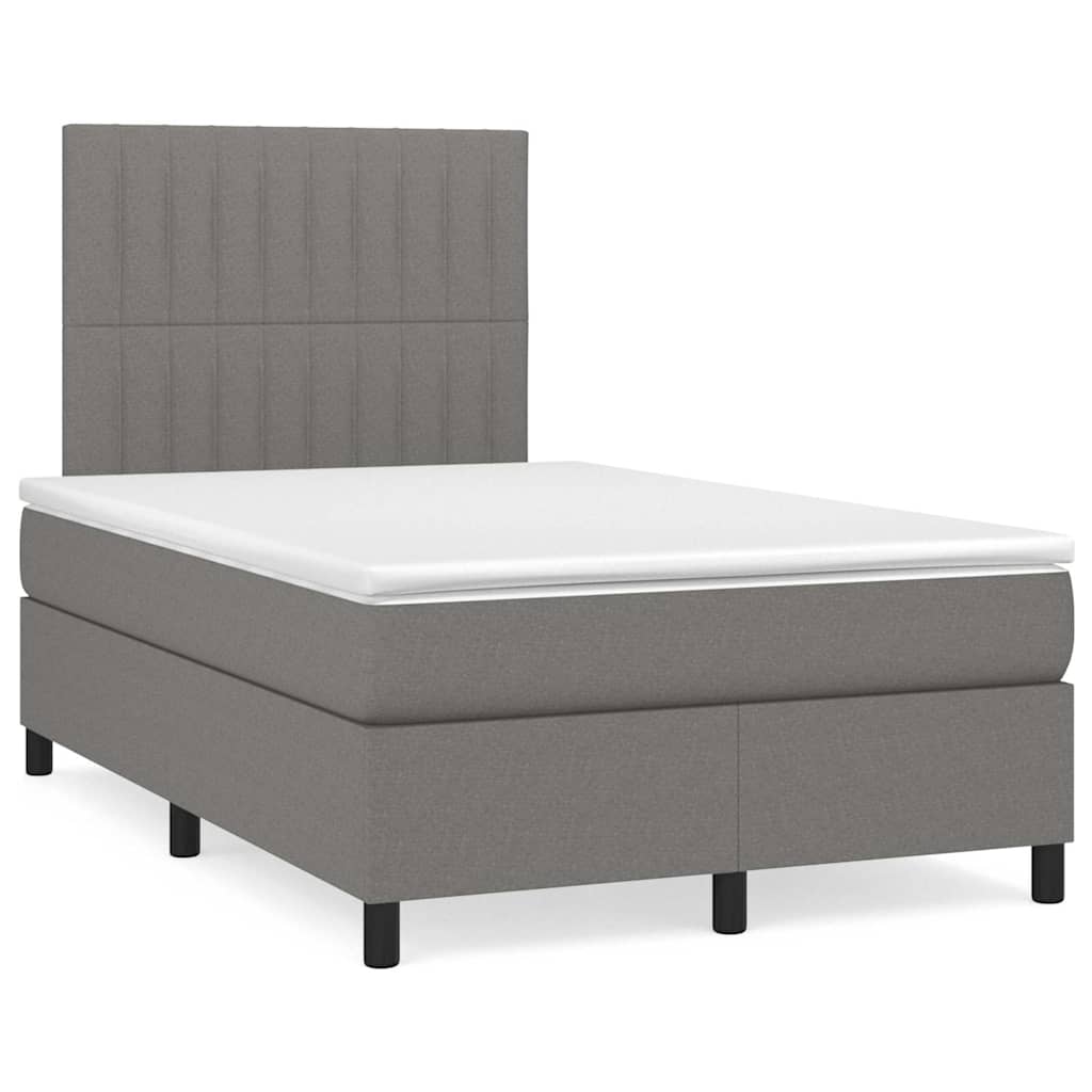 vidaXL Κρεβάτι Boxspring με Στρώμα & LED Σκ.Γκρι 120x190εκ. Υφασμάτινο