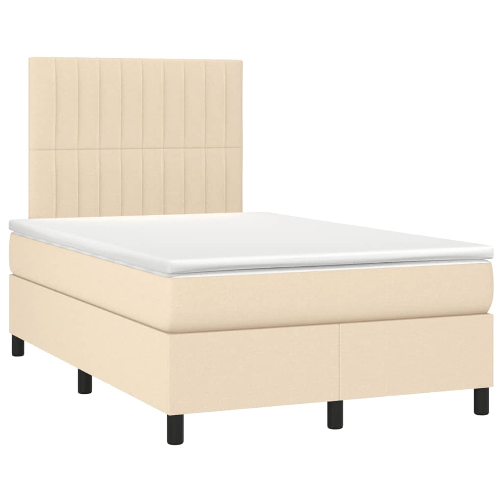 vidaXL Κρεβάτι Boxspring με Στρώμα & LED Κρεμ 120x190 εκ. Υφασμάτινο