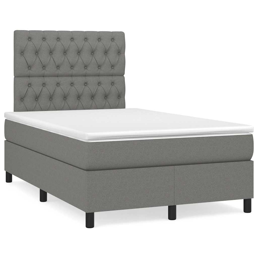 vidaXL Κρεβάτι Boxspring με Στρώμα & LED Σκ.Γκρι 120x190εκ. Υφασμάτινο