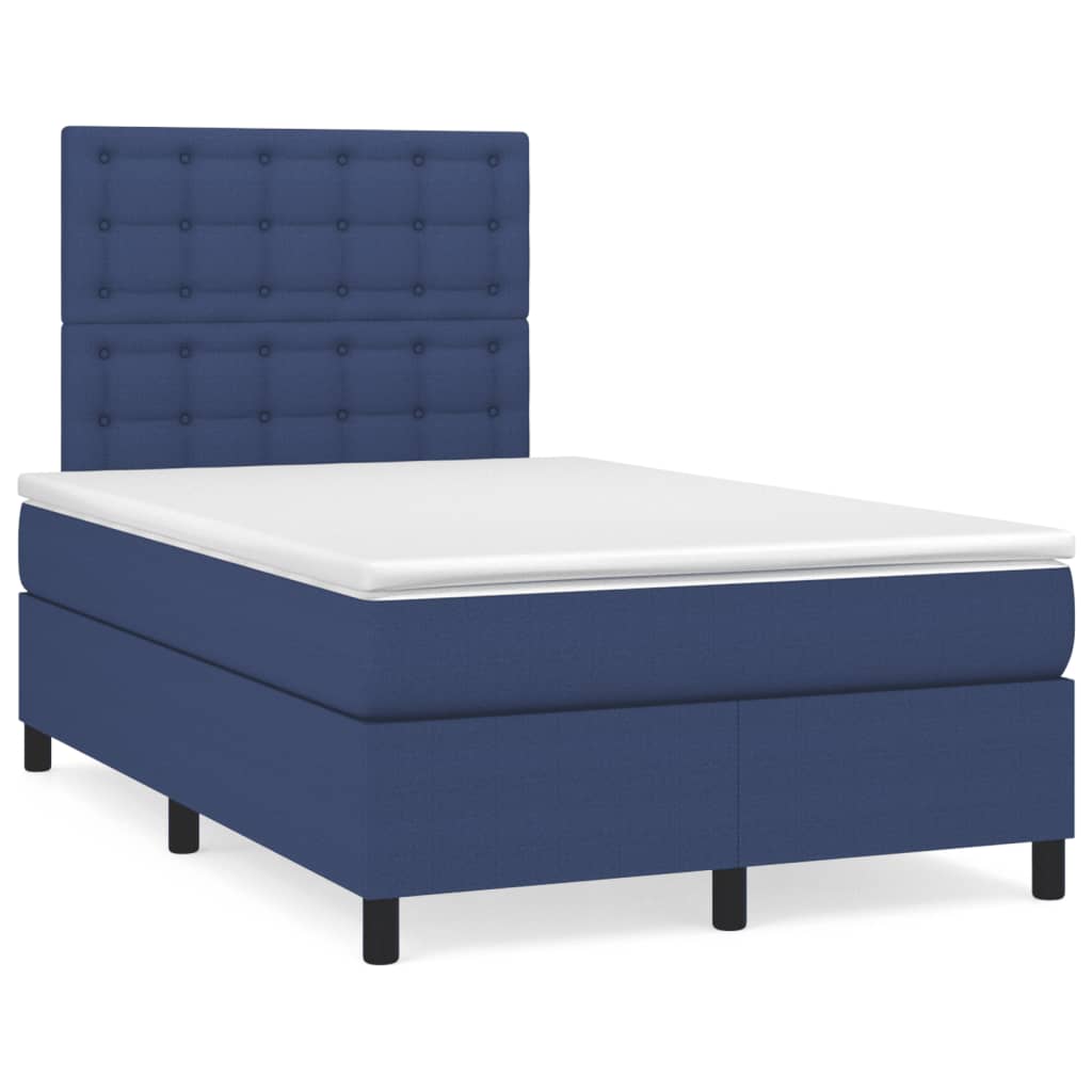 vidaXL Κρεβάτι Boxspring με Στρώμα & LED Μπλε 120x190εκ. Υφασμάτινο
