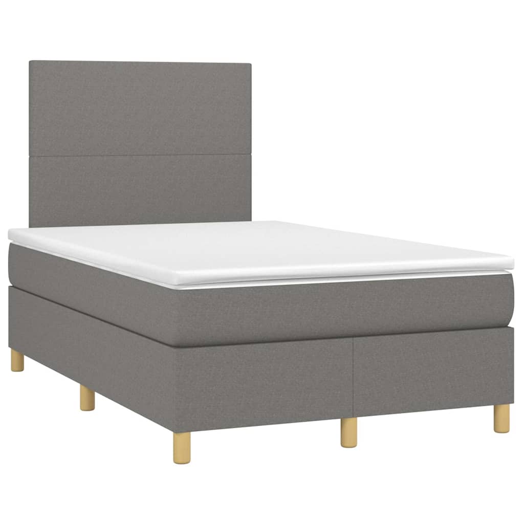 vidaXL Κρεβάτι Boxspring με Στρώμα & LED Σκ.Γκρι 120x190εκ. Υφασμάτινο