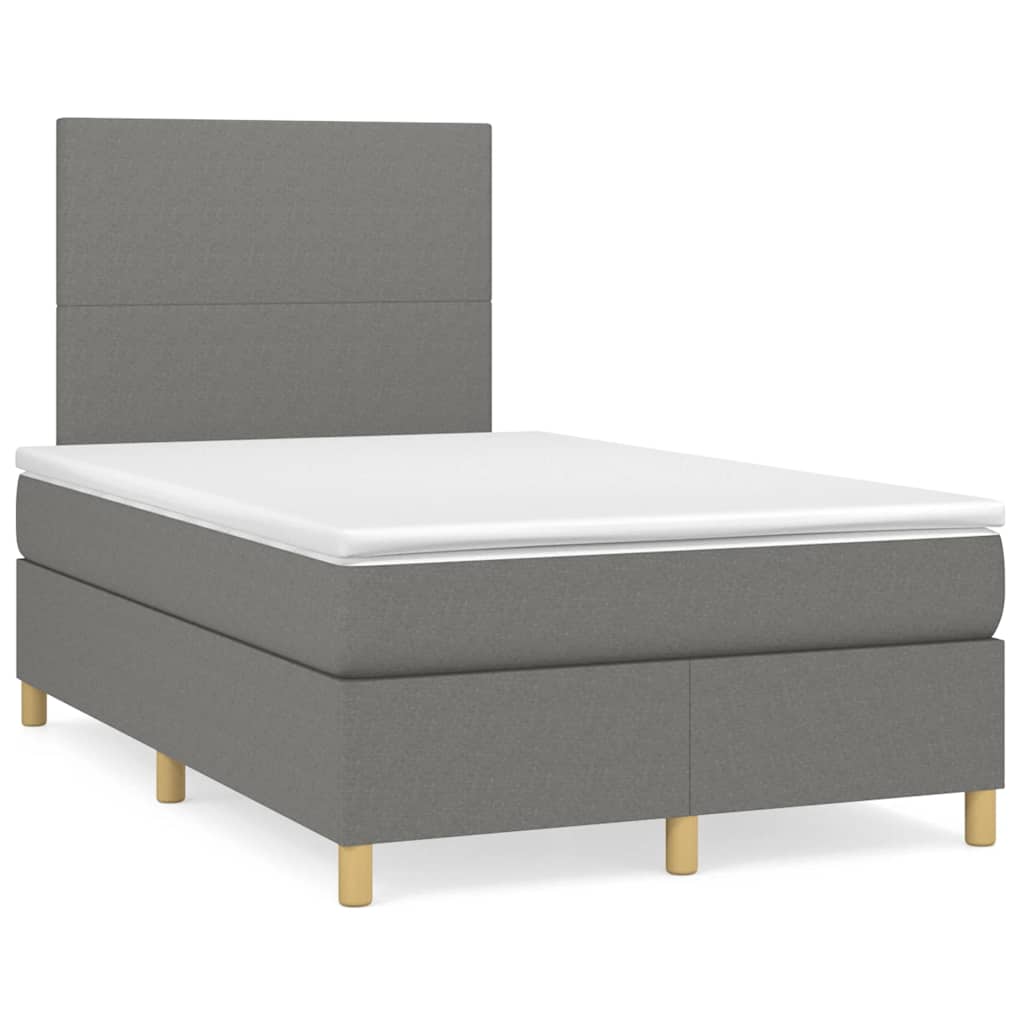 vidaXL Κρεβάτι Boxspring με Στρώμα & LED Σκ.Γκρι 120x190εκ. Υφασμάτινο