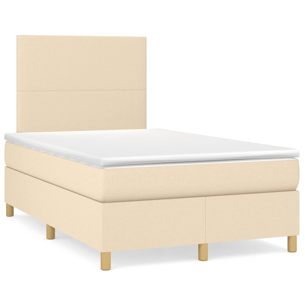 vidaXL Κρεβάτι Boxspring με Στρώμα & LED Κρεμ 120x190 εκ. Υφασμάτινο