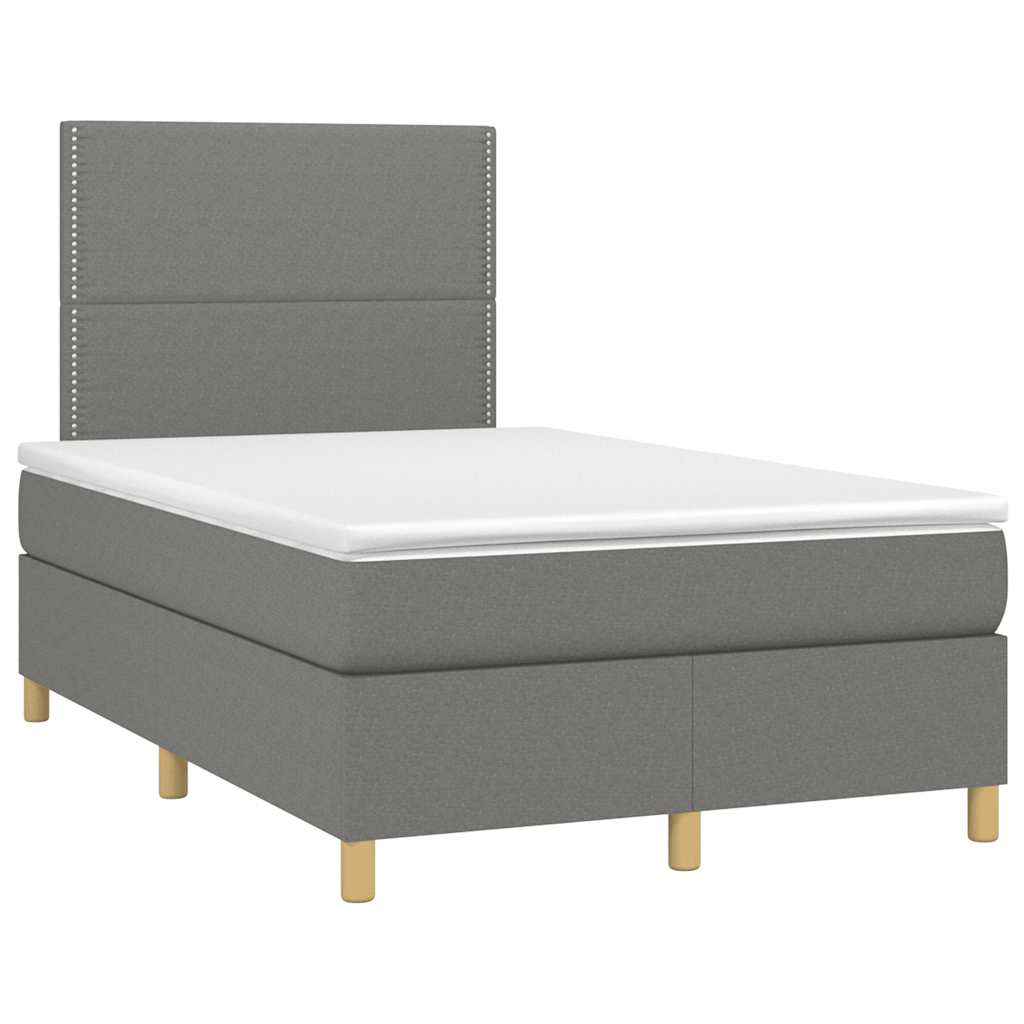 vidaXL Κρεβάτι Boxspring με Στρώμα & LED Σκ.Γκρι 120x190εκ. Υφασμάτινο