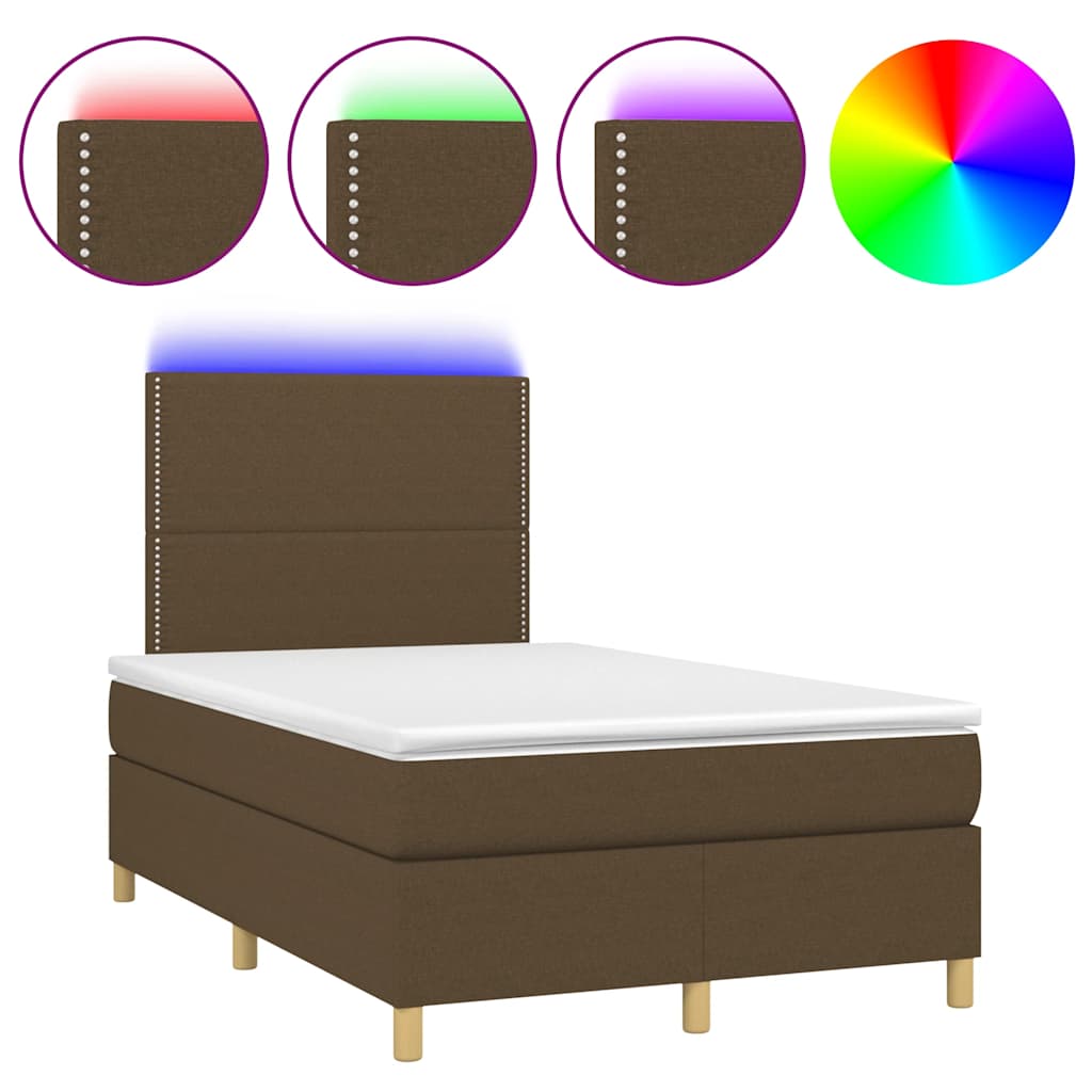 vidaXL Κρεβάτι Boxspring με Στρώμα & LED Σκ.Καφέ 120x190εκ. Υφασμάτινο