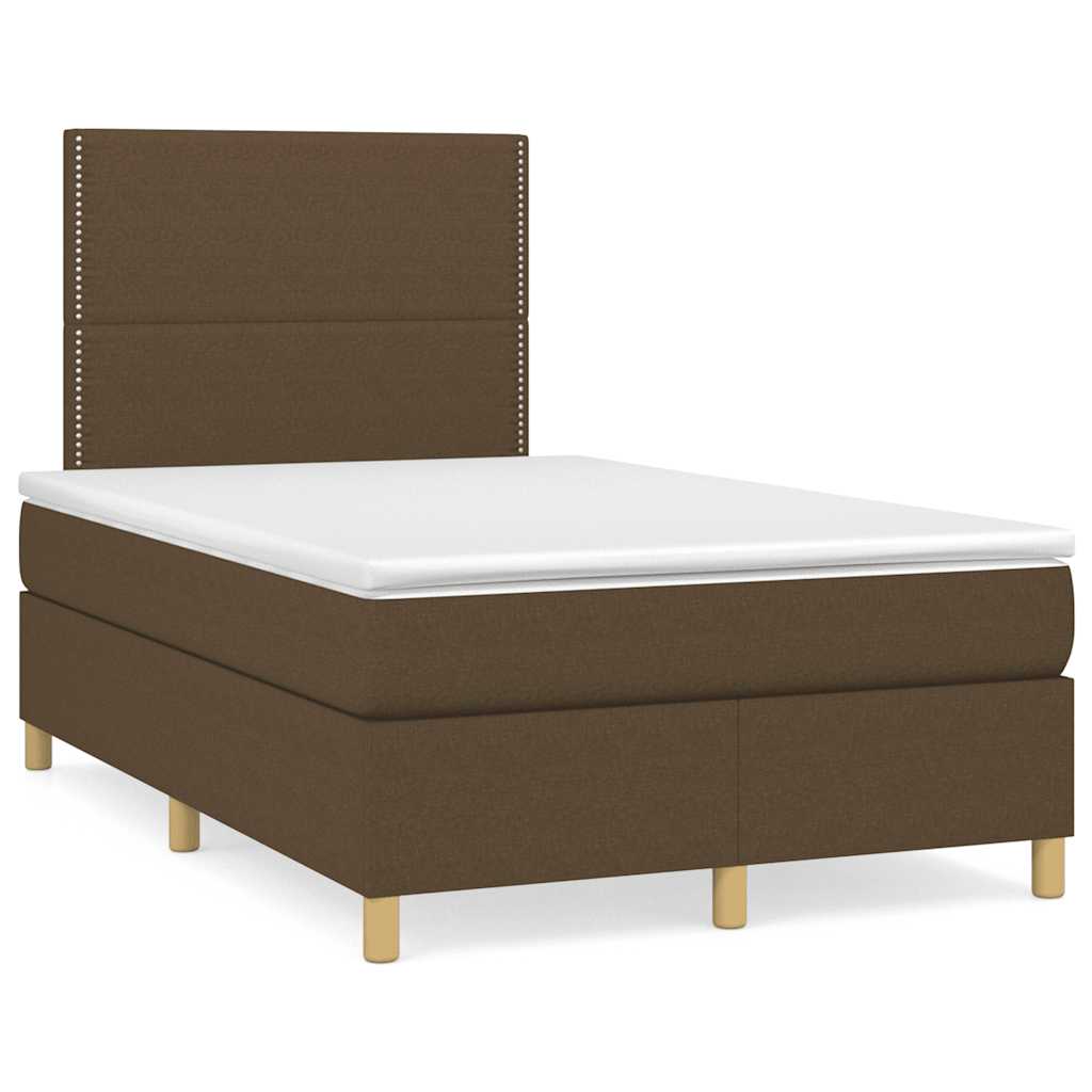 vidaXL Κρεβάτι Boxspring με Στρώμα & LED Σκ.Καφέ 120x190εκ. Υφασμάτινο