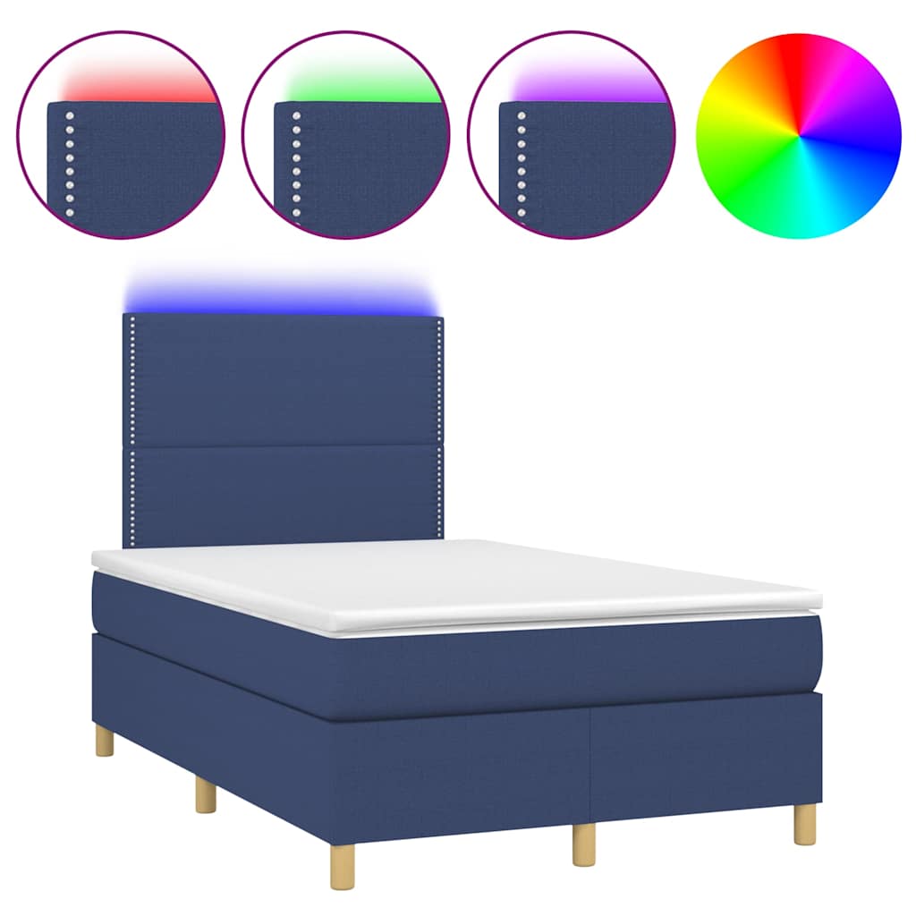 vidaXL Κρεβάτι Boxspring με Στρώμα & LED Μπλε 120x190εκ. Υφασμάτινο
