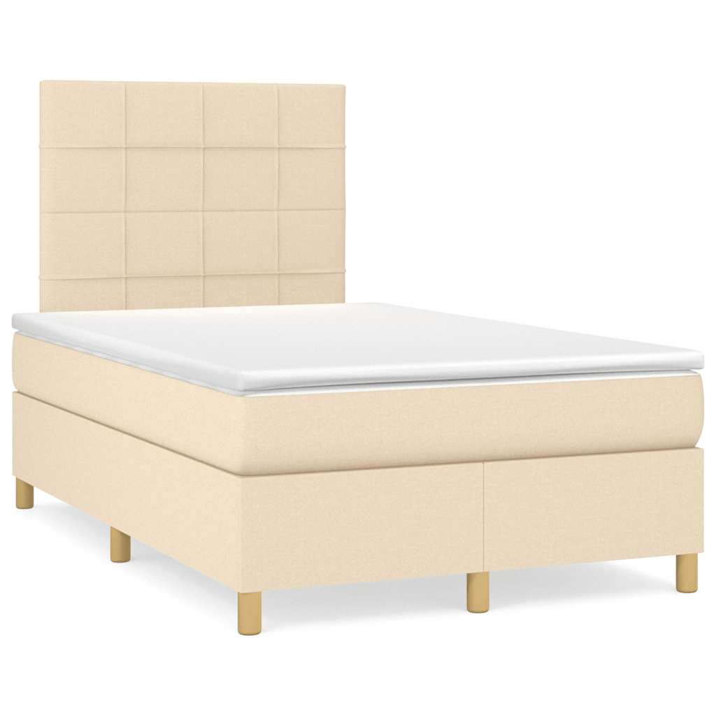 vidaXL Κρεβάτι Boxspring με Στρώμα & LED Κρεμ 120x190 εκ. Υφασμάτινο