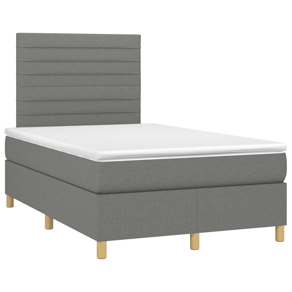 vidaXL Κρεβάτι Boxspring με Στρώμα & LED Σκ.Γκρι 120x190εκ. Υφασμάτινο