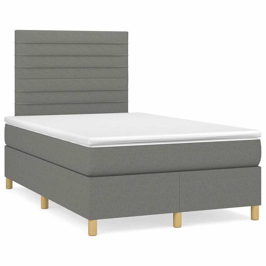 vidaXL Κρεβάτι Boxspring με Στρώμα & LED Σκ.Γκρι 120x190εκ. Υφασμάτινο
