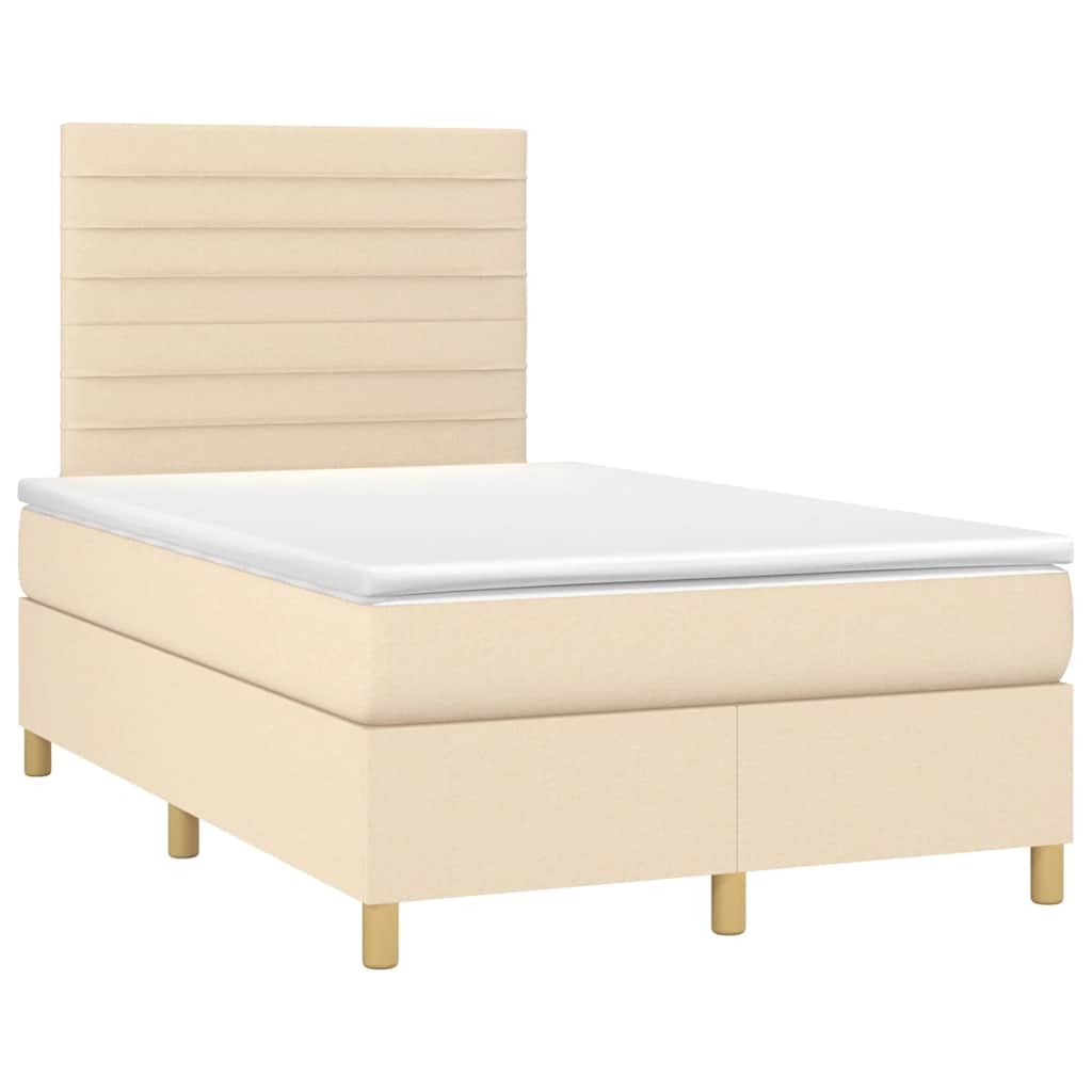 vidaXL Κρεβάτι Boxspring με Στρώμα & LED Κρεμ 120x190 εκ. Υφασμάτινο