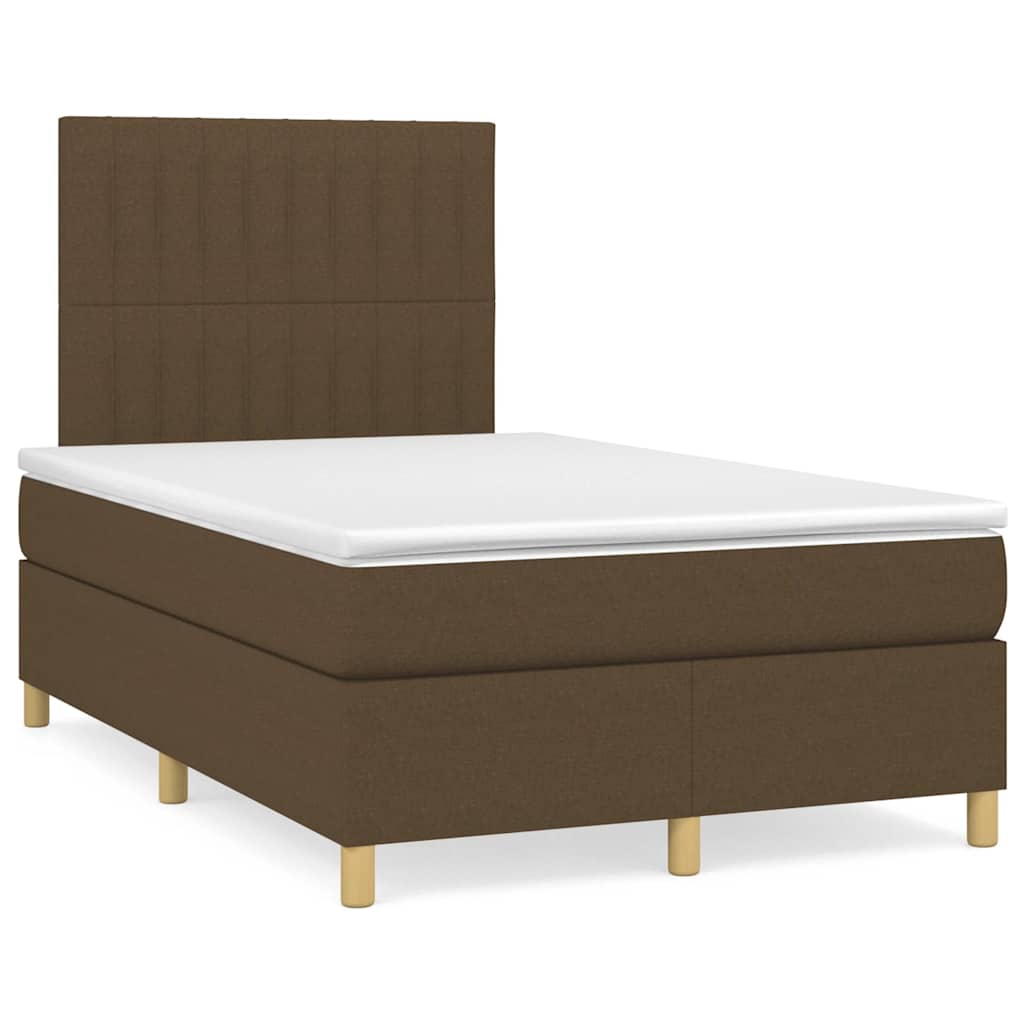 vidaXL Κρεβάτι Boxspring με Στρώμα & LED Σκ.Καφέ 120x190εκ. Υφασμάτινο