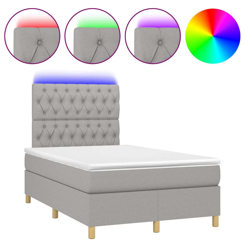 vidaXL Κρεβάτι Boxspring με Στρώμα & LED Αν.Γκρι 120x190εκ. Υφασμάτινο