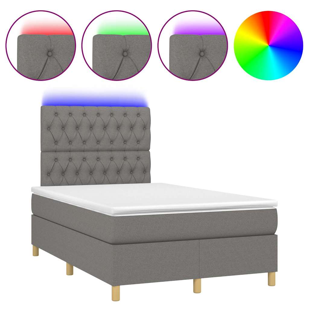vidaXL Κρεβάτι Boxspring με Στρώμα & LED Σκ.Γκρι 120x190εκ. Υφασμάτινο