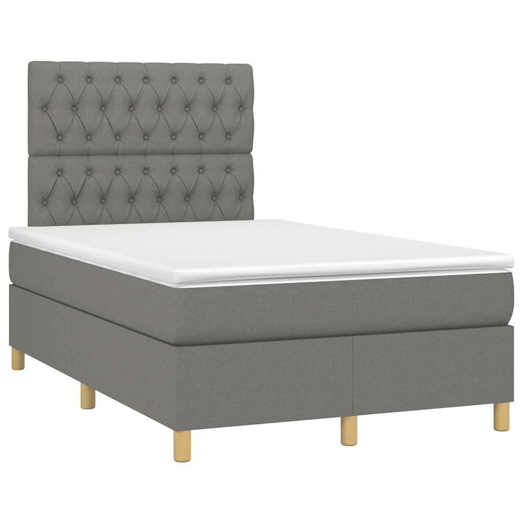 vidaXL Κρεβάτι Boxspring με Στρώμα & LED Σκ.Γκρι 120x190εκ. Υφασμάτινο