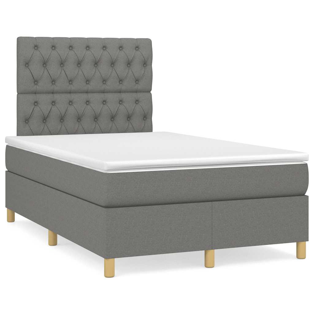 vidaXL Κρεβάτι Boxspring με Στρώμα & LED Σκ.Γκρι 120x190εκ. Υφασμάτινο