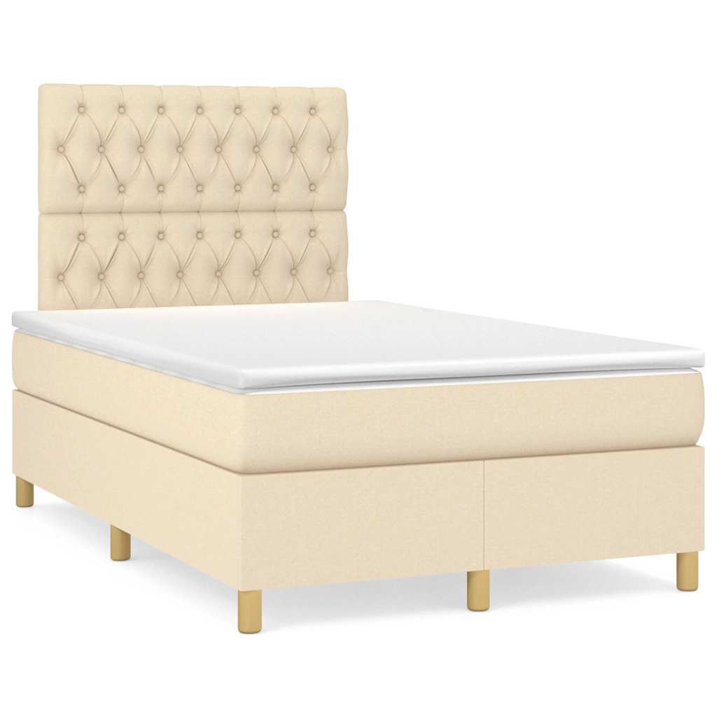 vidaXL Κρεβάτι Boxspring με Στρώμα & LED Κρεμ 120x190 εκ. Υφασμάτινο