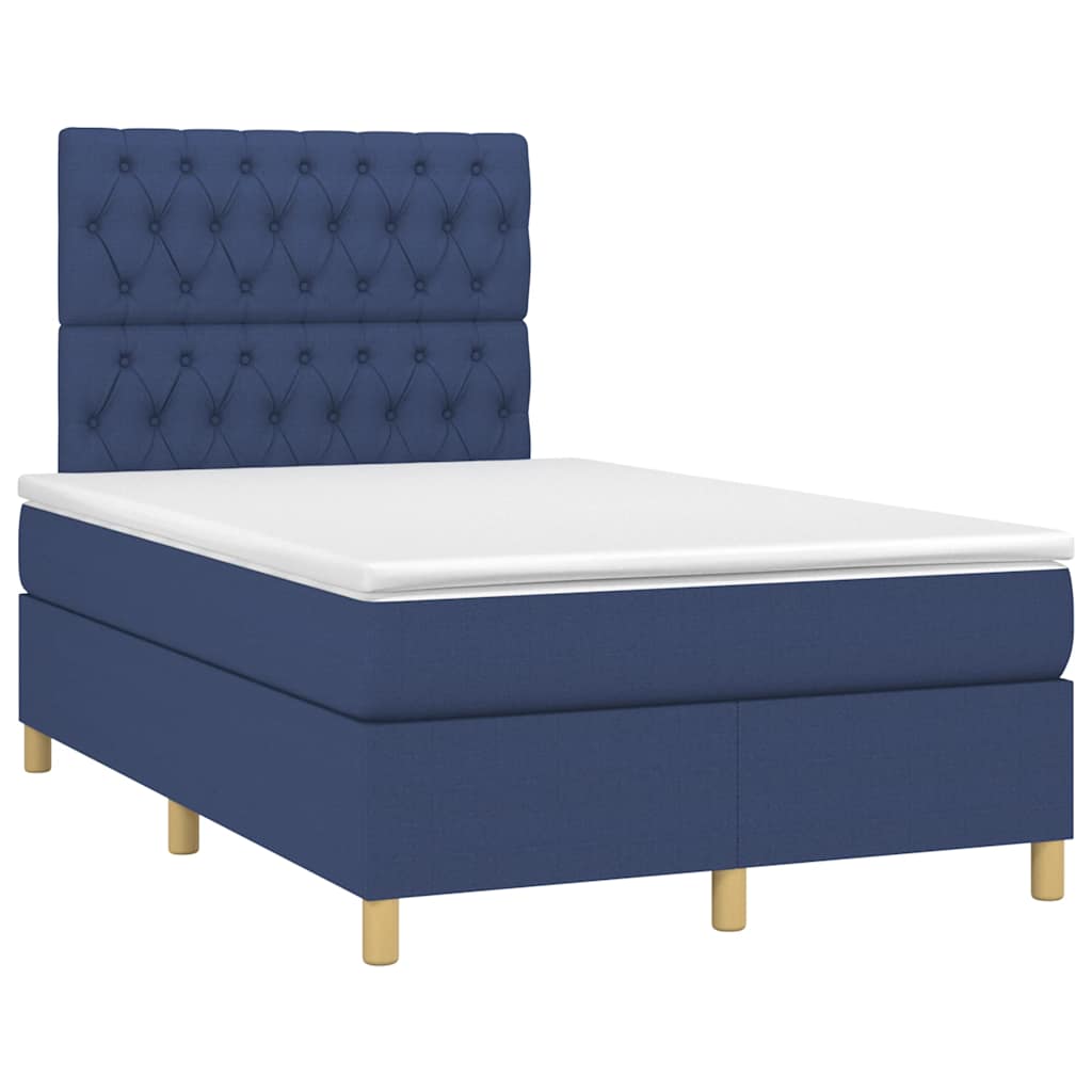 vidaXL Κρεβάτι Boxspring με Στρώμα & LED Μπλε 120x190εκ. Υφασμάτινο