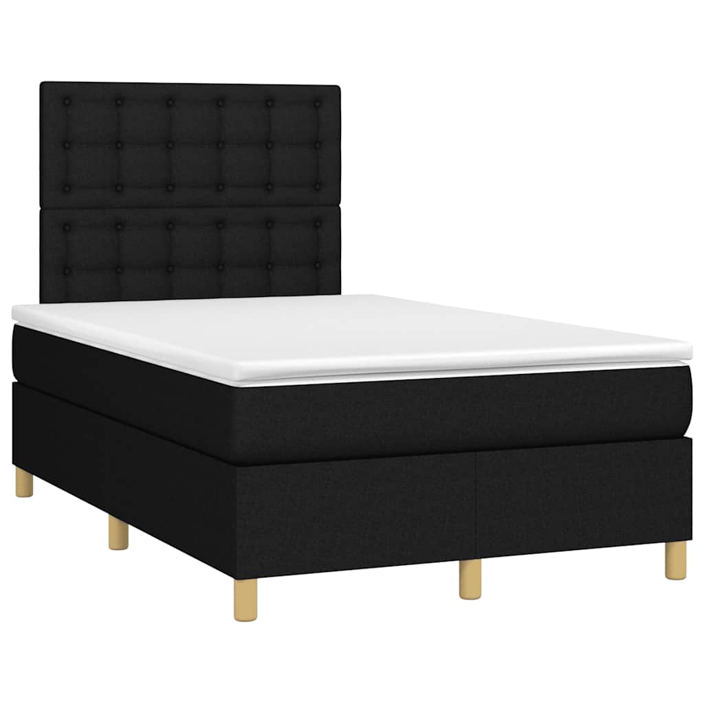 vidaXL Κρεβάτι Boxspring με Στρώμα & LED Μαύρο 120x190 εκ. Υφασμάτινο