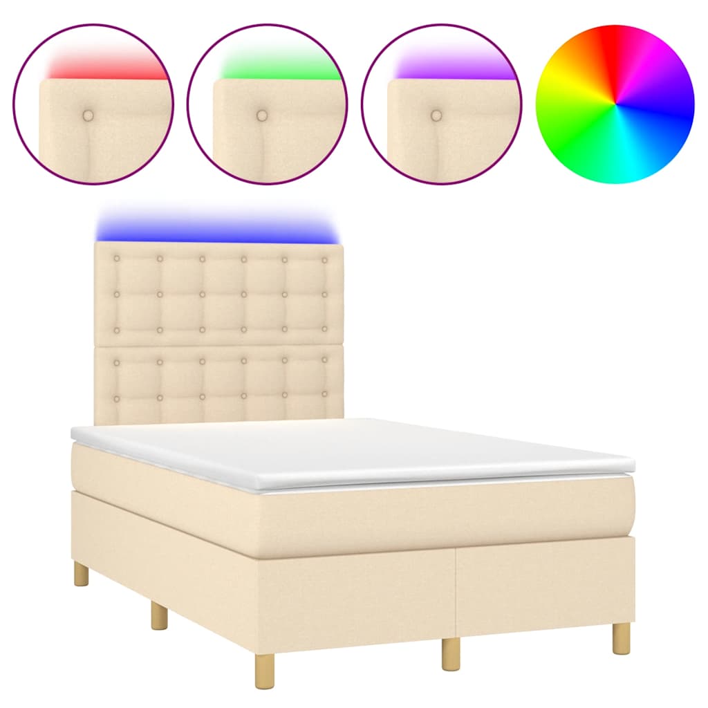 vidaXL Κρεβάτι Boxspring με Στρώμα & LED Κρεμ 120x190 εκ. Υφασμάτινο