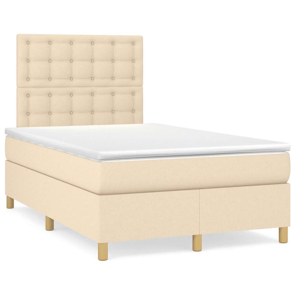 vidaXL Κρεβάτι Boxspring με Στρώμα & LED Κρεμ 120x190 εκ. Υφασμάτινο