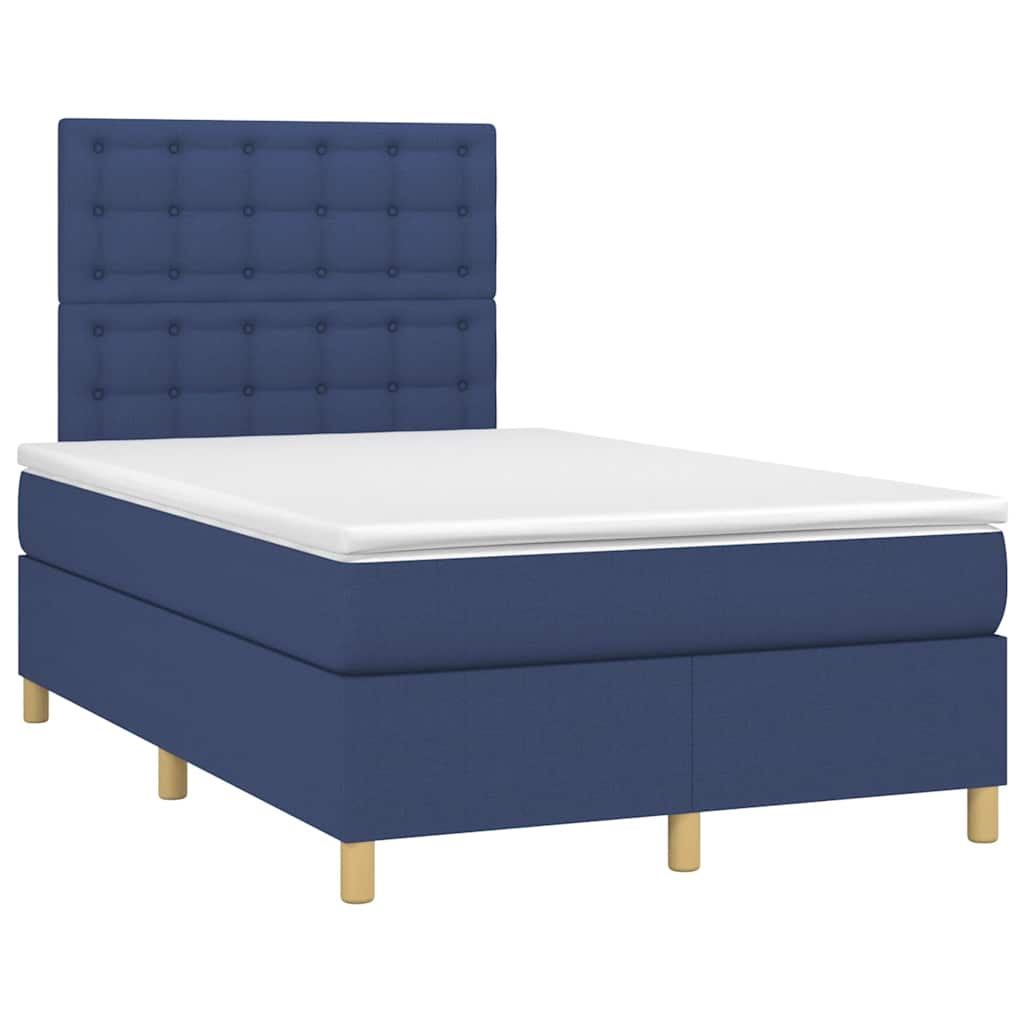 vidaXL Κρεβάτι Boxspring με Στρώμα & LED Μπλε 120x190εκ. Υφασμάτινο
