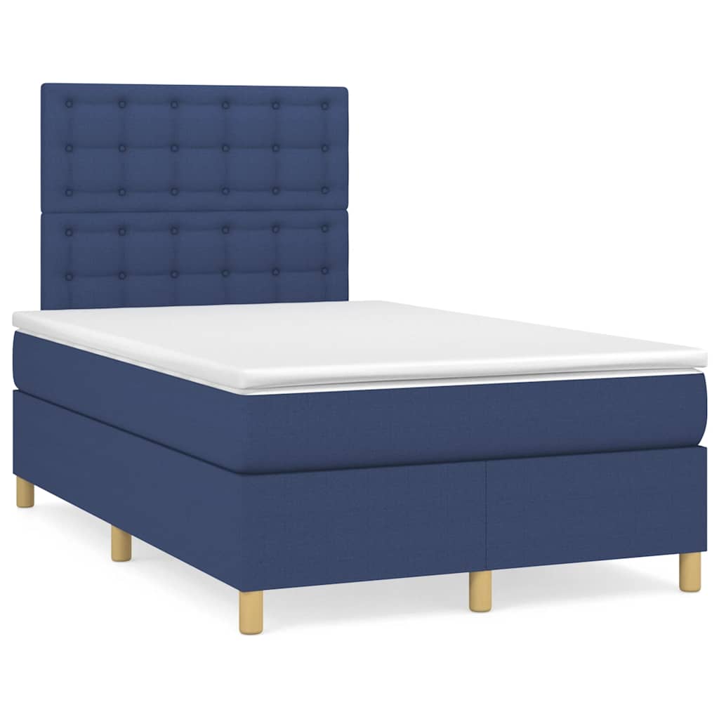 vidaXL Κρεβάτι Boxspring με Στρώμα & LED Μπλε 120x190εκ. Υφασμάτινο