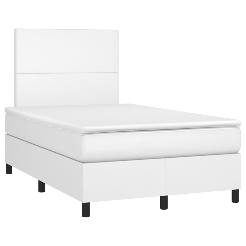 vidaXL Κρεβάτι Boxspring με Στρώμα & LED Λευκό 120x190 εκ. Συνθ. Δέρμα