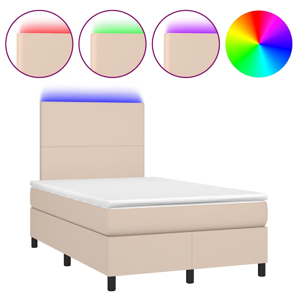 vidaXL Κρεβάτι Boxspring Στρώμα&LED Καπουτσίνο 120x190 εκ. Συνθ. Δέρμα