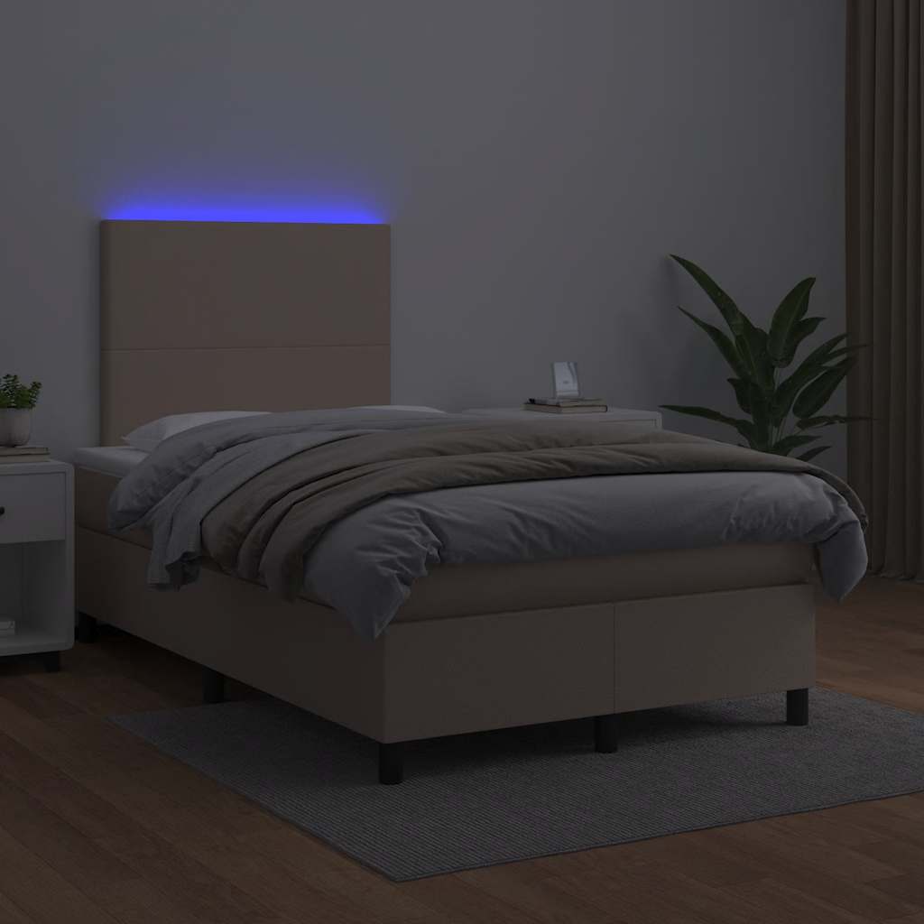 vidaXL Κρεβάτι Boxspring Στρώμα&LED Καπουτσίνο 120x190 εκ. Συνθ. Δέρμα