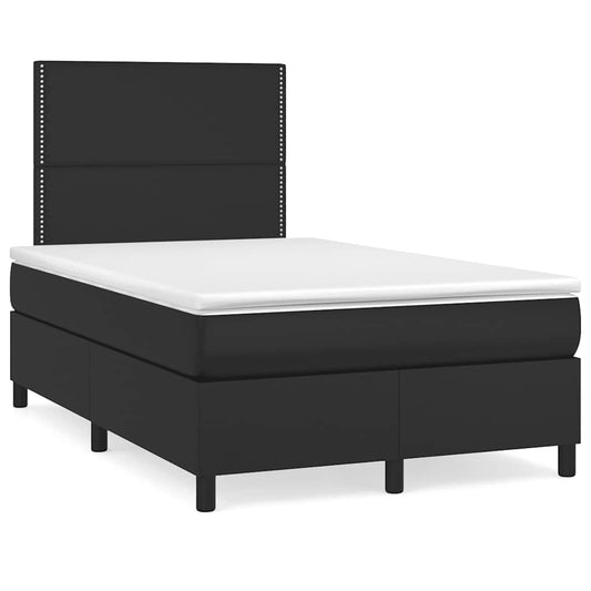 vidaXL Κρεβάτι Boxspring με Στρώμα&LED Μαύρο 120x190εκ.Συνθετικό Δέρμα