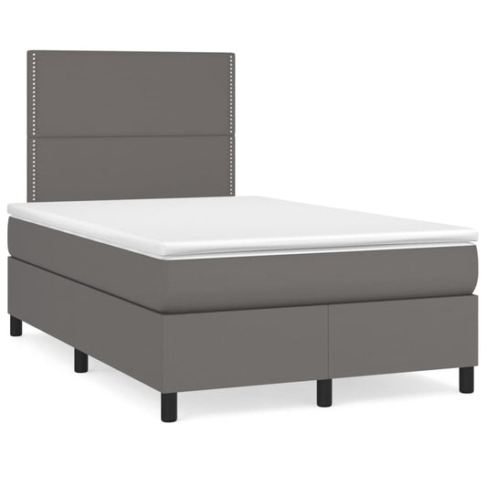 vidaXL Κρεβάτι Boxspring με Στρώμα & LED Γκρι 120x190 εκ. Συνθ. Δέρμα