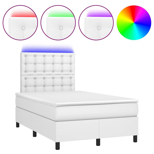 vidaXL Κρεβάτι Boxspring με Στρώμα & LED Λευκό 120x190 εκ. Συνθ. Δέρμα