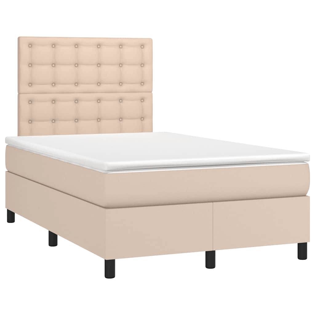 vidaXL Κρεβάτι Boxspring Στρώμα&LED Καπουτσίνο 120x190 εκ. Συνθ. Δέρμα