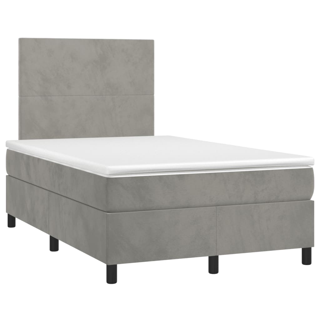 vidaXL Κρεβάτι Boxspring με Στρώμα & LED Αν.Γκρι 120x190εκ. Βελούδινο