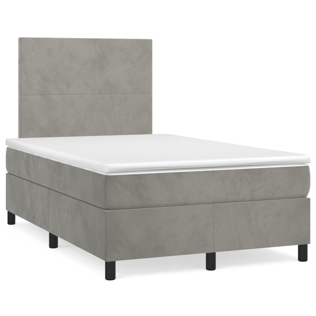 vidaXL Κρεβάτι Boxspring με Στρώμα & LED Αν.Γκρι 120x190εκ. Βελούδινο