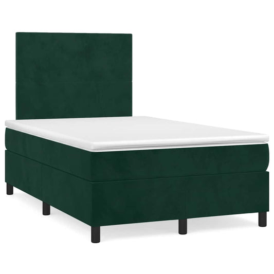 vidaXL Κρεβάτι Boxspring με Στρώμα & LED Σκ. Πράσινο 120x190εκ Βελούδο