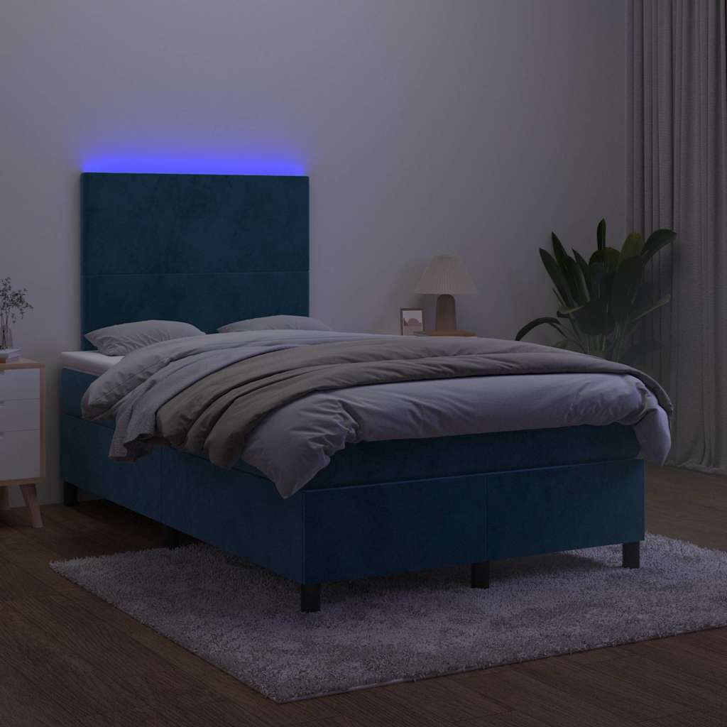 vidaXL Κρεβάτι Boxspring με Στρώμα & LED Σκ. Μπλε 120x190εκ. Βελούδινο