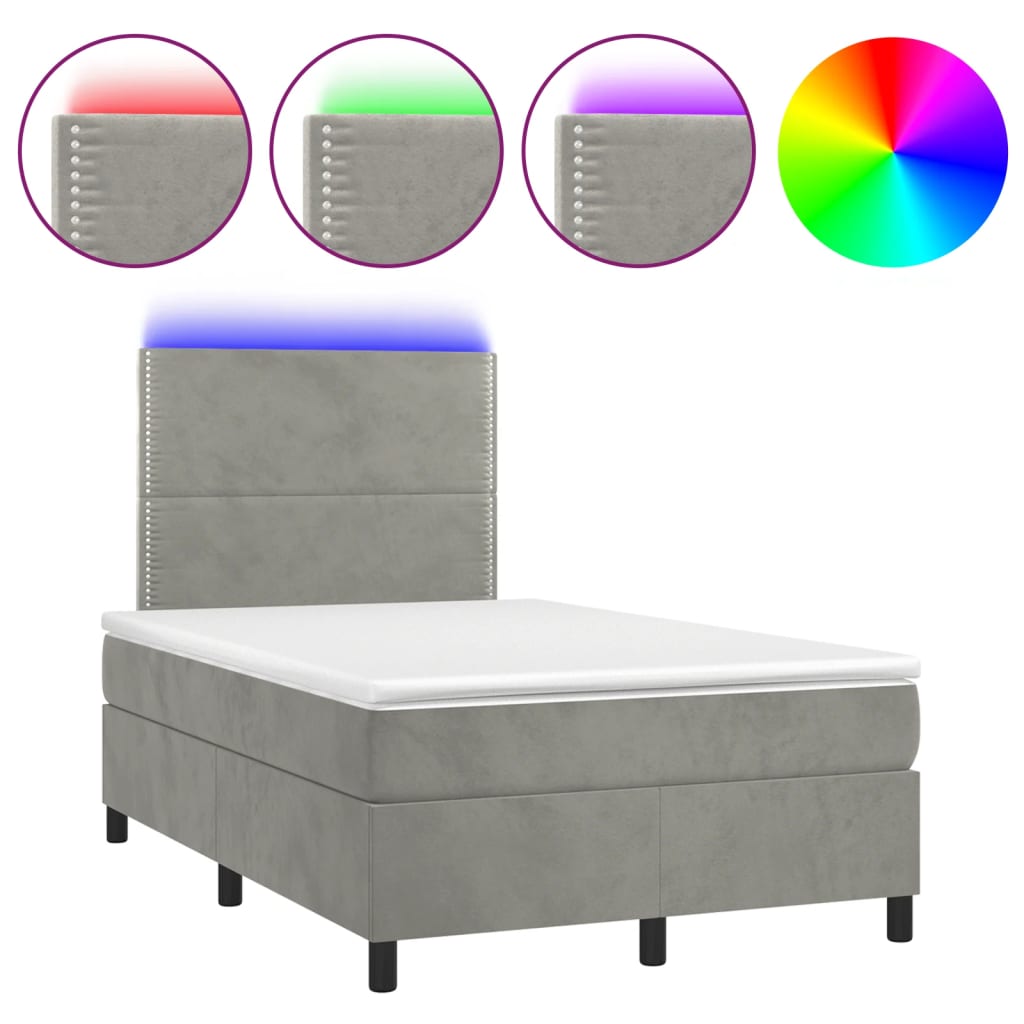 vidaXL Κρεβάτι Boxspring με Στρώμα & LED Αν.Γκρι 120x190εκ. Βελούδινο